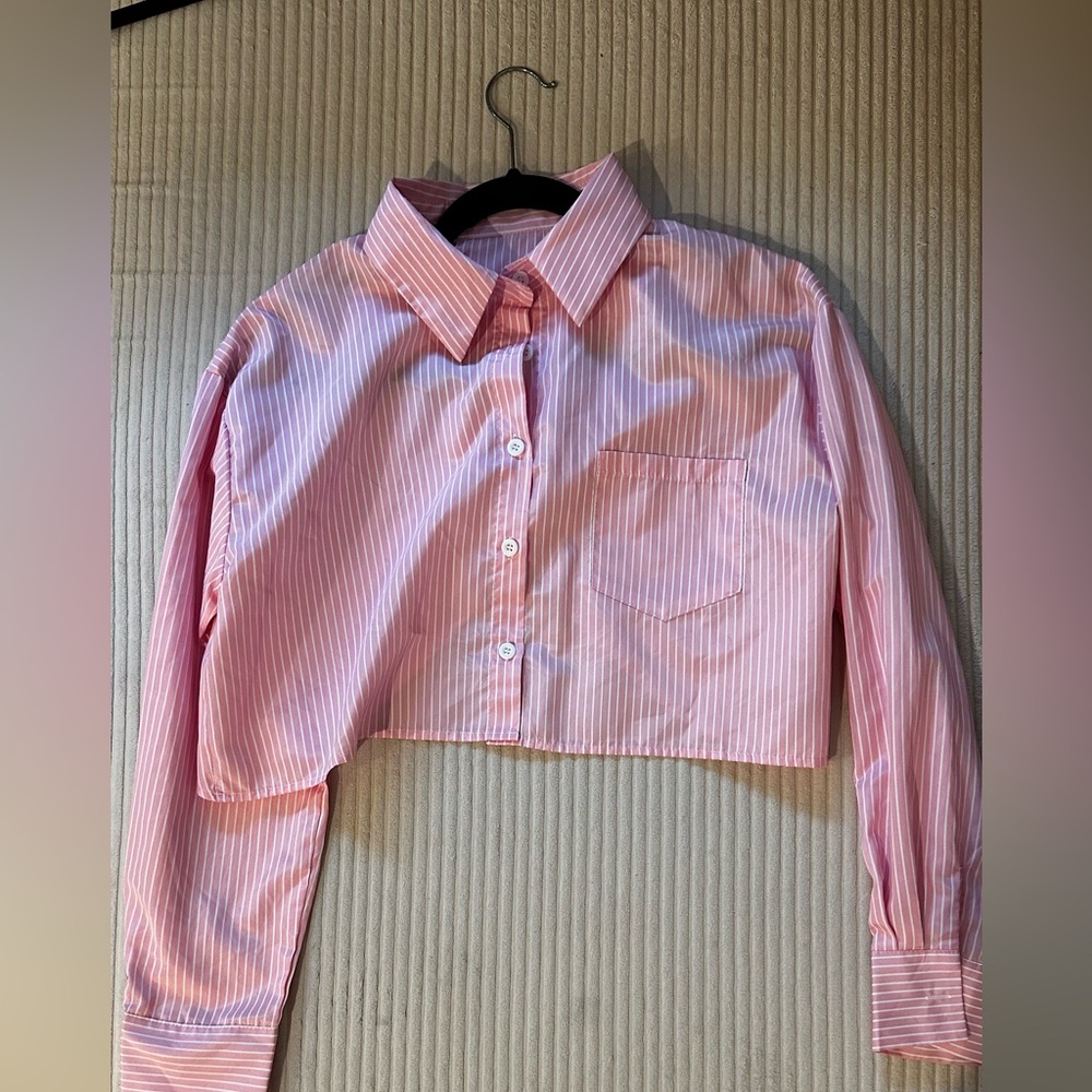 Elegant Pink Striped Women's Blouse